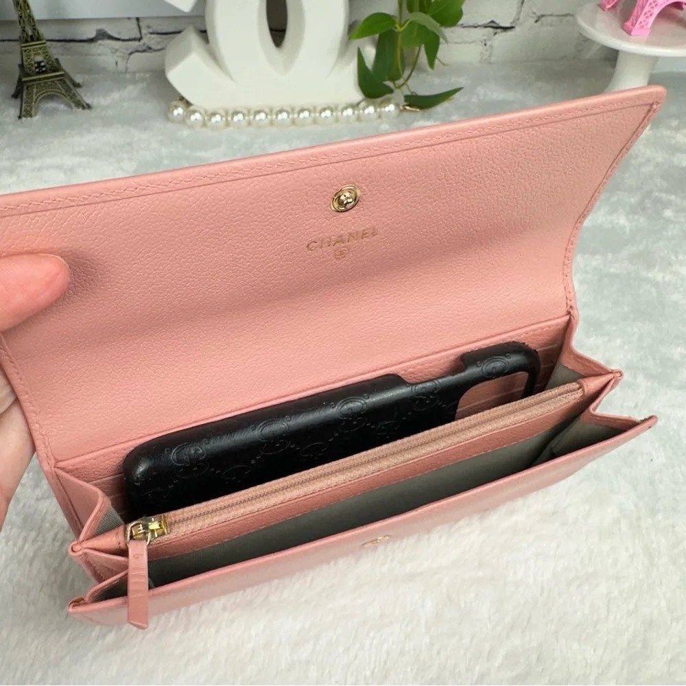 CHANEL WALLET pink leather with Camilla flower and original box BEAUTIFUL WALLET - Picture 16 of 16